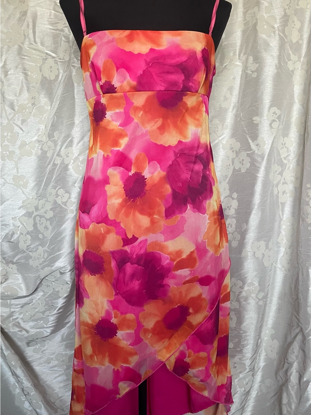 City Triangles Pink & Orange Floral High-Low Slip Dress